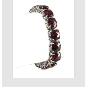 Bracelet CZ Red Garnet Silver Gold Tennis Statement Link Filigree Balinese 7.5"